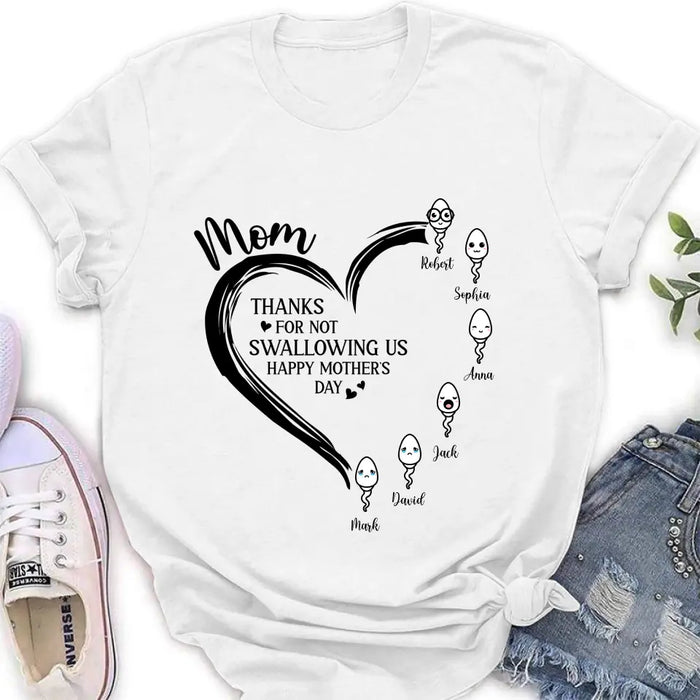 Personalized Mom Shirt/Hoodie - Up to 6 Kids - Mother's Day Gift Idea - Thanks For Not Swallowing Us
