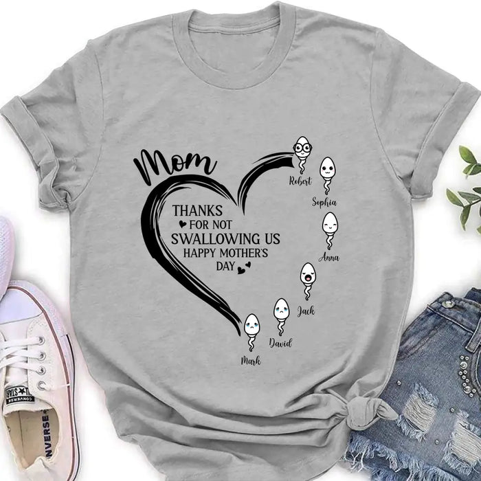 Personalized Mom Shirt/Hoodie - Up to 6 Kids - Mother's Day Gift Idea - Thanks For Not Swallowing Us
