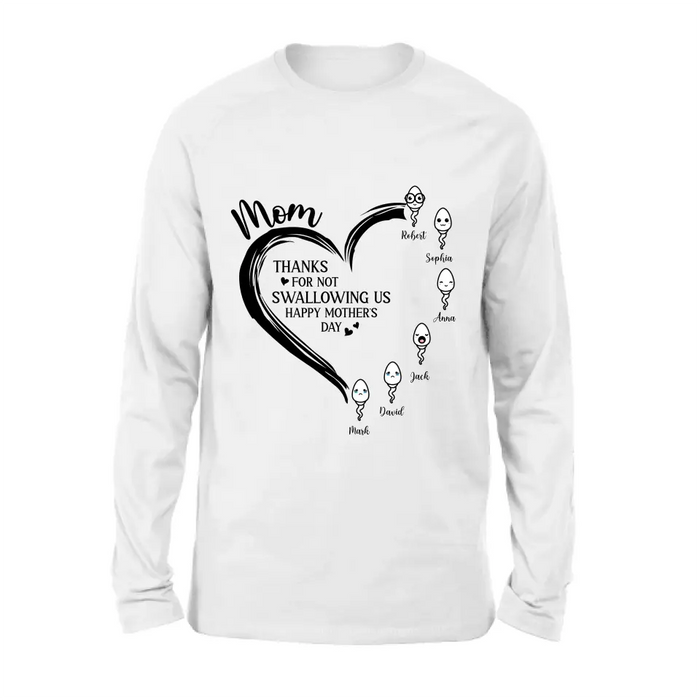 Personalized Mom Shirt/Hoodie - Up to 6 Kids - Mother's Day Gift Idea - Thanks For Not Swallowing Us