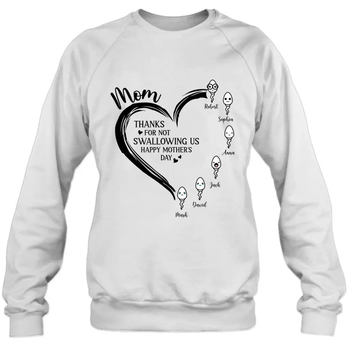 Personalized Mom Shirt/Hoodie - Up to 6 Kids - Mother's Day Gift Idea - Thanks For Not Swallowing Us