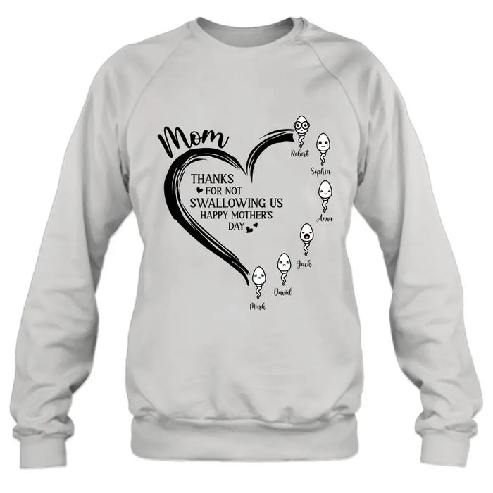 Personalized Mom Shirt/Hoodie - Up to 6 Kids - Mother's Day Gift Idea - Thanks For Not Swallowing Us