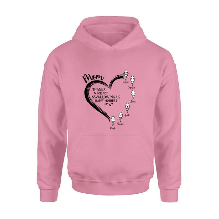Personalized Mom Shirt/Hoodie - Up to 6 Kids - Mother's Day Gift Idea - Thanks For Not Swallowing Us
