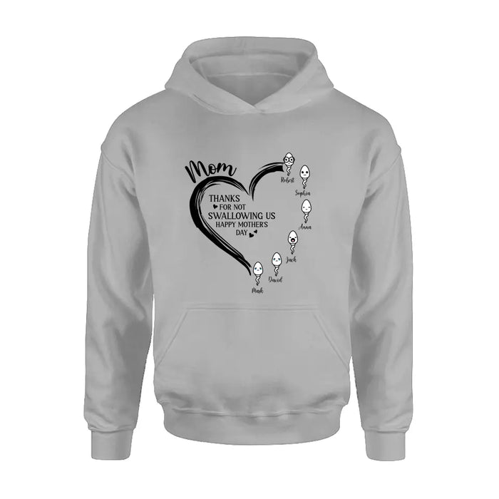 Personalized Mom Shirt/Hoodie - Up to 6 Kids - Mother's Day Gift Idea - Thanks For Not Swallowing Us
