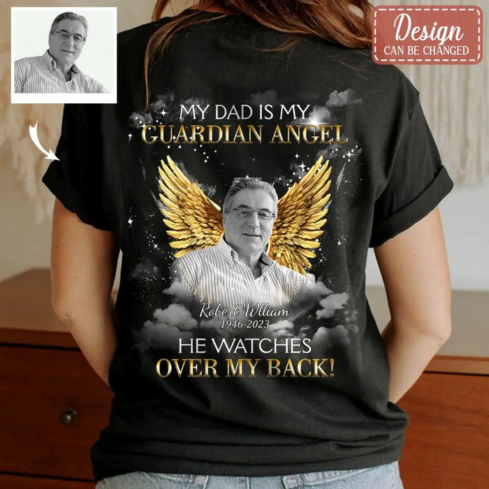 Personalized Memorial Mom/Dad T-shirt/Hoodie - Design On The Back - Upload Photo - Memorial Gift Idea for Mother's Day/Father's Day - My Mom Is My Guardian Angel