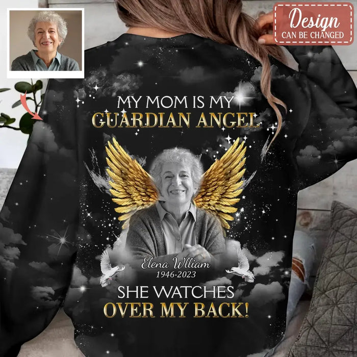 Personalized Memorial Mom AOP Sweater - Upload Photo - Memorial Gift Idea For Family Member/Mother's Day - My Mom Is My Guardian Angel She Watches Over My Back
