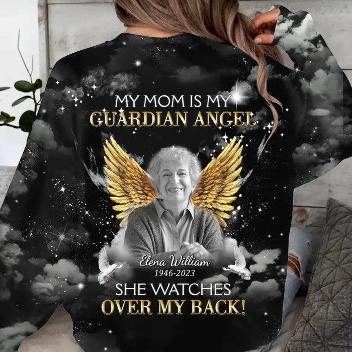 Personalized Memorial Mom AOP Sweater - Upload Photo - Memorial Gift Idea For Family Member/Mother's Day - My Mom Is My Guardian Angel She Watches Over My Back