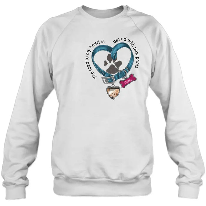 Personalized Dog Remembrance T-shirt/Hoodie - Gift Idea For Dog Lover/Mother's Day/Father's Day - The Road To My Heart Is Paved With Paw Prints