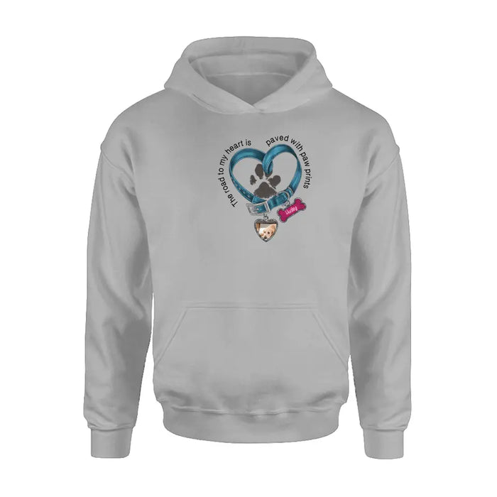 Personalized Dog Remembrance T-shirt/Hoodie - Gift Idea For Dog Lover/Mother's Day/Father's Day - The Road To My Heart Is Paved With Paw Prints