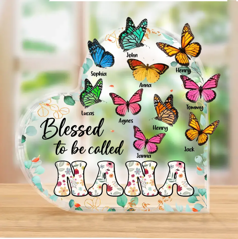Personalized Grandma Mom Butterfly Acrylic Plaque - Mother's Day Gift Idea For Grandma/Mom - Up to 10 Kids - Blessed To Be Called Nana