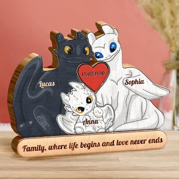 Personalized Dragon Family Wooden Puzzle - Parents with up to 3 Children - Gift Idea For Mother's Day/Father's Day
