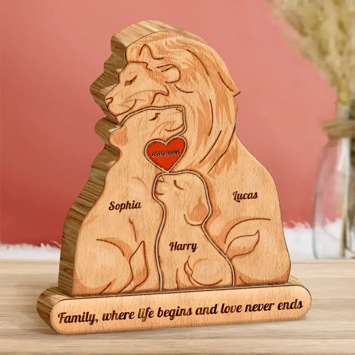 Personalized Lion Family Wooden Puzzle - Parents with up to 3 Children - Gift Idea For Mother's Day/Father's Day