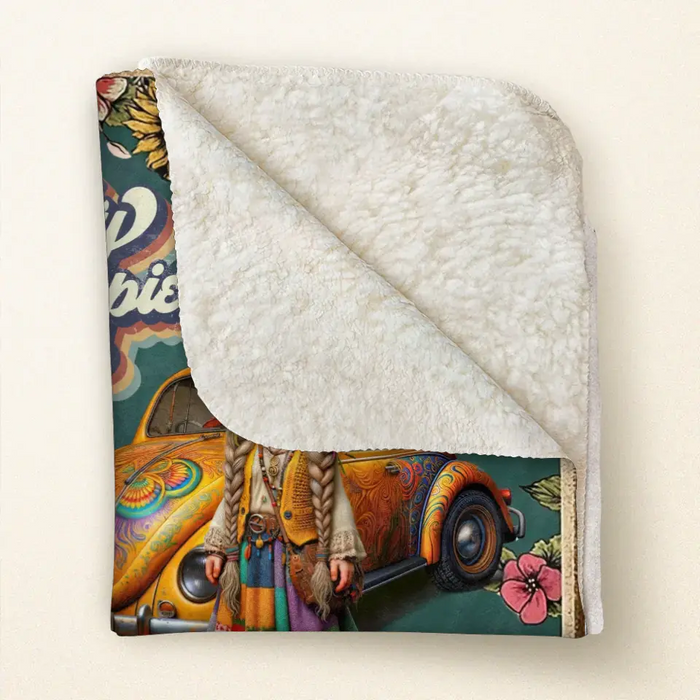 Personalized Hippie Girl Quilt/Fleece Throw Blanket - Holidays Vintage Inspirational Sublimation Gift Idea - Stay Trippy Little Hippie