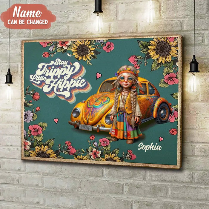 Personalized Hippie Girl Canvas - Holidays Vintage Inspirational Sublimation Gift Idea - Stay Trippy Little Hippie