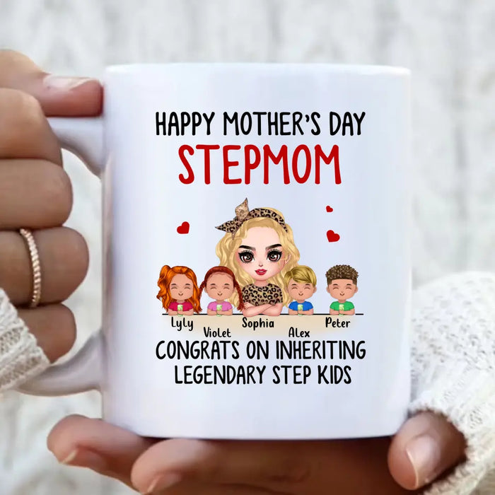 Personalized Mom & Kids Coffee Mug - Gift Idea For Mom/Mother's Day - Up to 4 Kids - Happy Mother's Day StepMom