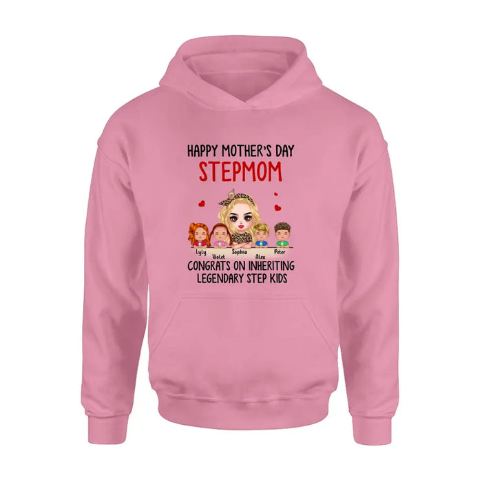 Personalized Mom & Kids Shirt/Hoodie - Gift Idea For Mom/Mother's Day - Up to 4 Kids - Happy Mother's Day StepMom