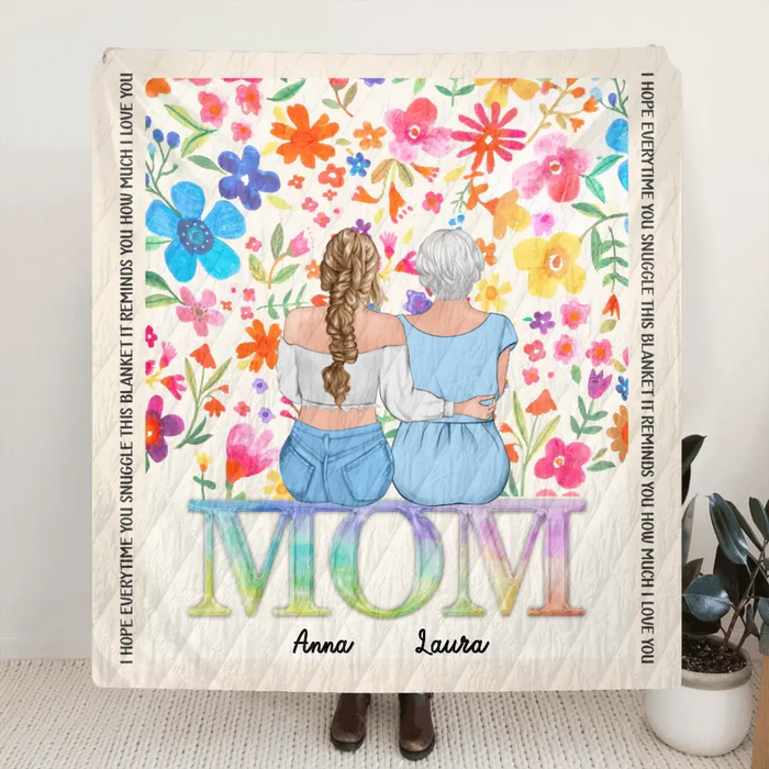 Personalized Mom & Daughter Quilt/Fleece Throw Blanket - Mother's Day Gift Idea To Mom - Up to 4 Daughters - How Much We Love You