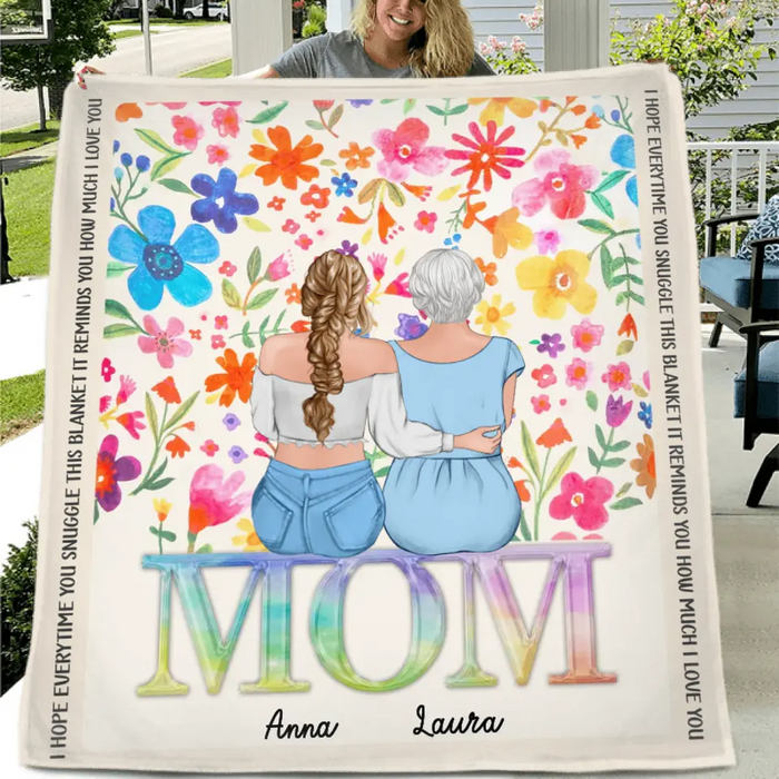 Personalized Mom & Daughter Quilt/Fleece Throw Blanket - Mother's Day Gift Idea To Mom - Up to 4 Daughters - How Much We Love You