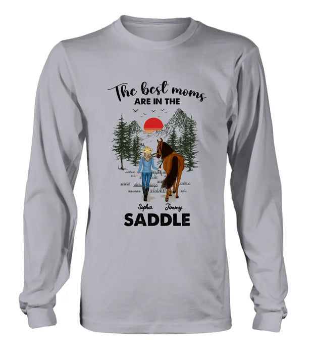 Personalized Horse Mom Shirt - Up to 6 Horses - Mother's Day Gift Idea for Horse Lovers - The Best Moms Are In The Saddle