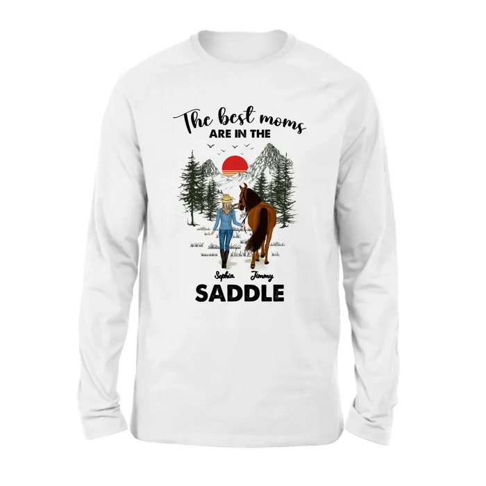 Personalized Horse Mom Shirt - Up to 6 Horses - Mother's Day Gift Idea for Horse Lovers - The Best Moms Are In The Saddle
