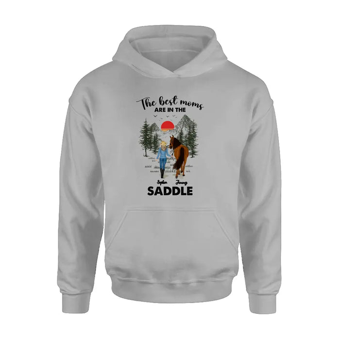 Personalized Horse Mom Shirt - Up to 6 Horses - Mother's Day Gift Idea for Horse Lovers - The Best Moms Are In The Saddle