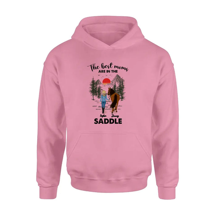 Personalized Horse Mom Shirt - Up to 6 Horses - Mother's Day Gift Idea for Horse Lovers - The Best Moms Are In The Saddle