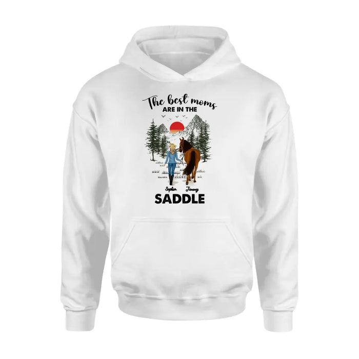 Personalized Horse Mom Shirt - Up to 6 Horses - Mother's Day Gift Idea for Horse Lovers - The Best Moms Are In The Saddle