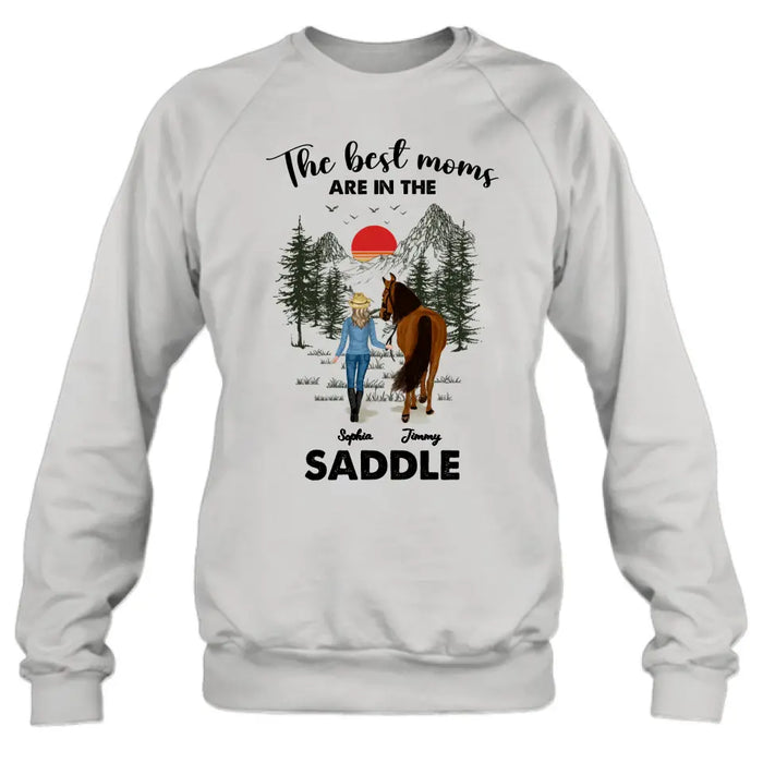 Personalized Horse Mom Shirt - Up to 6 Horses - Mother's Day Gift Idea for Horse Lovers - The Best Moms Are In The Saddle