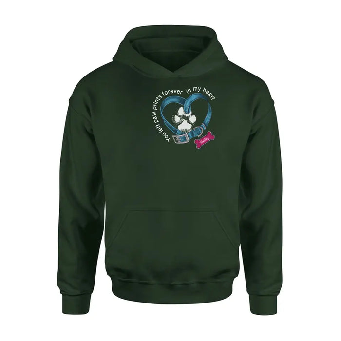 Personalized Dog T-shirt/Hoodie - Memorial Gift Idea For Dog Lover/Mother's Day/Father's Day - You Left Paw Prints Forever In My Heart