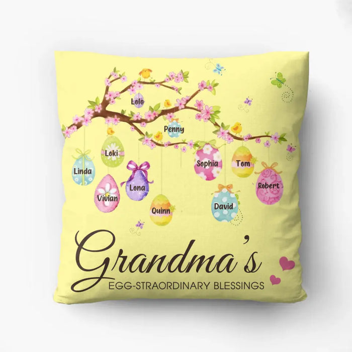 Personalized Grandma Pillow Cover - Gift Idea For Grandma - Up to 11 Kids - Grandma's Egg - Straordinary Blessings