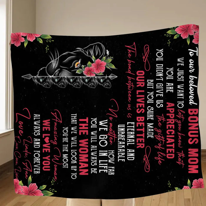 Personalized Mom & Children Quilt/Fleece Throw Blanket - Mother's Day Gift Idea To Mom - Up to 5 Children - To Our Beloved Bonus Mom