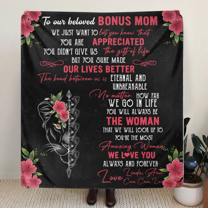 Personalized Mom & Children Quilt/Fleece Throw Blanket - Mother's Day Gift Idea To Mom - Up to 5 Children - To Our Beloved Bonus Mom