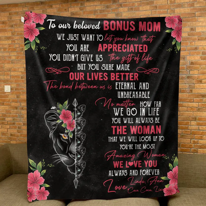 Personalized Mom & Children Quilt/Fleece Throw Blanket - Mother's Day Gift Idea To Mom - Up to 5 Children - To Our Beloved Bonus Mom