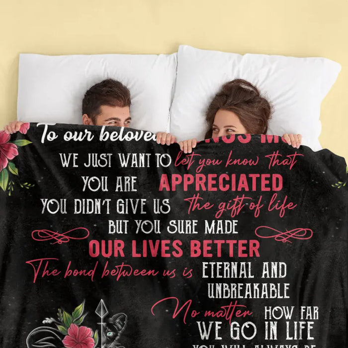 Personalized Mom & Children Quilt/Fleece Throw Blanket - Mother's Day Gift Idea To Mom - Up to 5 Children - To Our Beloved Bonus Mom