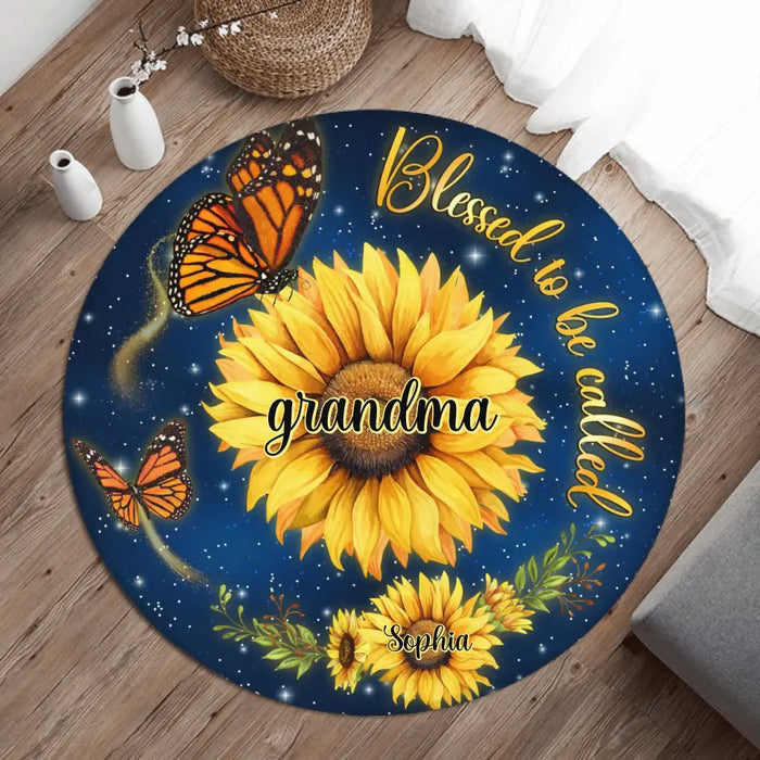 Personalized Grandma Mom Sunflower Round Rug - Gift for Grandma/Mom/Mother's Day - Up to 10 Kids - Blessed To Be Called Grandma