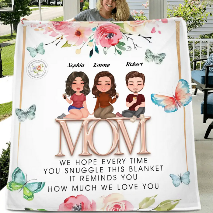Personalized Mom & Children Quilt/Fleece Throw Blanket - Up to 3 People - Mother's Day Gift Idea To Mom - It Reminds You How Much We Love You
