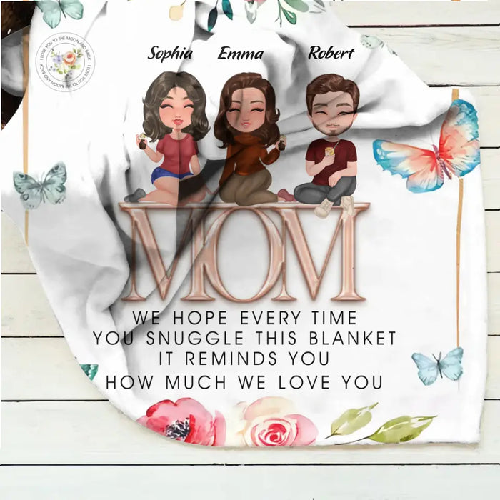 Personalized Mom & Children Quilt/Fleece Throw Blanket - Up to 3 People - Mother's Day Gift Idea To Mom - It Reminds You How Much We Love You