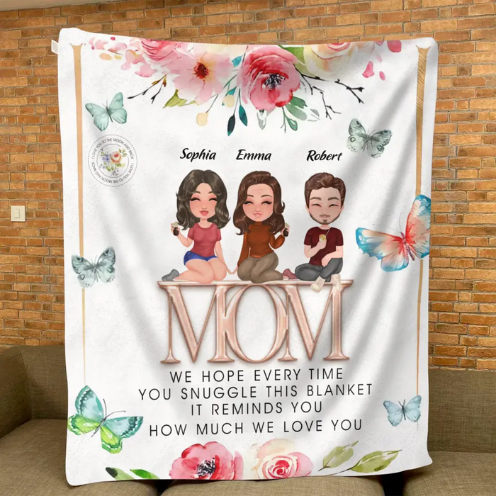 Personalized Mom & Children Quilt/Fleece Throw Blanket - Up to 3 People - Mother's Day Gift Idea To Mom - It Reminds You How Much We Love You