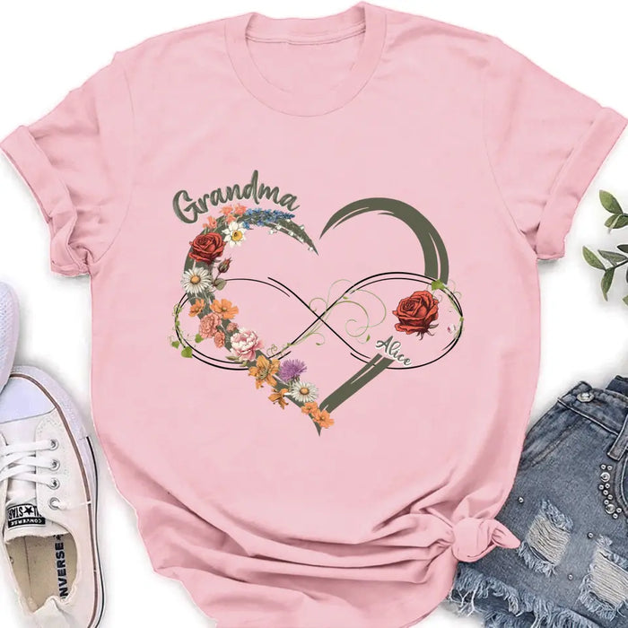 Personalized Floral Heart Grandma Mom Vintage Birth Month Flower Shirt/Hoodie - Up to 10 Kids - Mother's Day Gift Idea for Mom/Grandma