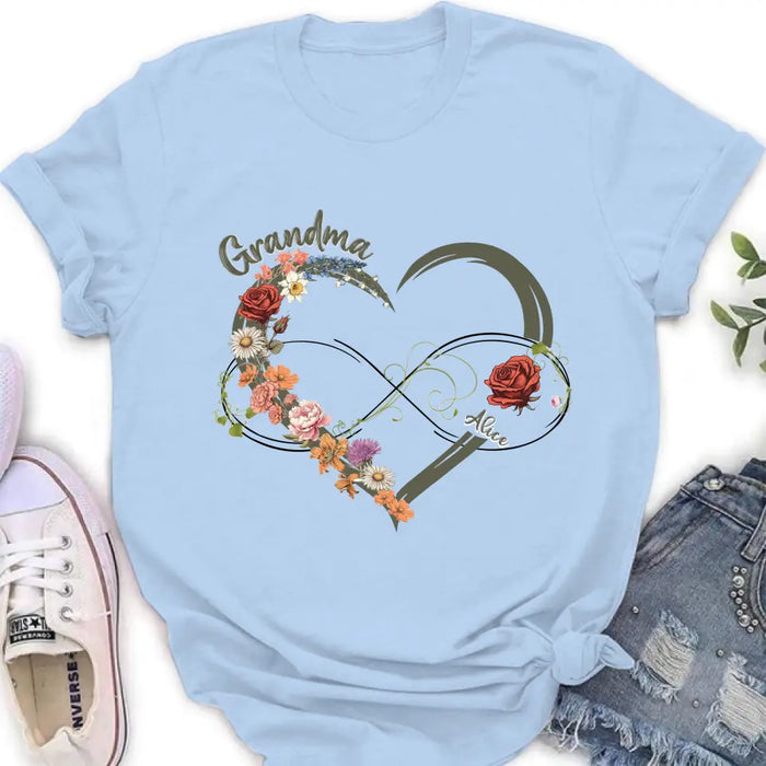 Personalized Floral Heart Grandma Mom Vintage Birth Month Flower Shirt/Hoodie - Up to 10 Kids - Mother's Day Gift Idea for Mom/Grandma