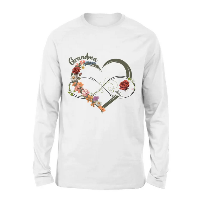 Personalized Floral Heart Grandma Mom Vintage Birth Month Flower Shirt/Hoodie - Up to 10 Kids - Mother's Day Gift Idea for Mom/Grandma