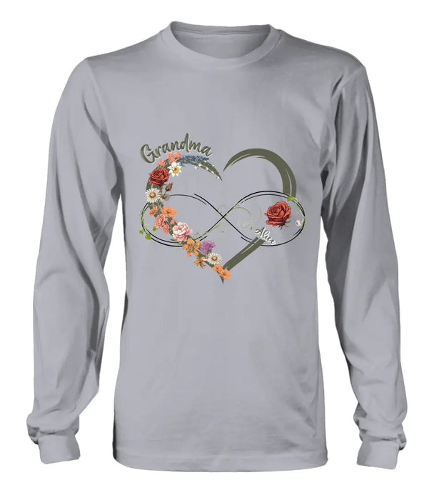 Personalized Floral Heart Grandma Mom Vintage Birth Month Flower Shirt/Hoodie - Up to 10 Kids - Mother's Day Gift Idea for Mom/Grandma
