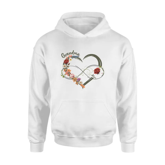 Personalized Floral Heart Grandma Mom Vintage Birth Month Flower Shirt/Hoodie - Up to 10 Kids - Mother's Day Gift Idea for Mom/Grandma