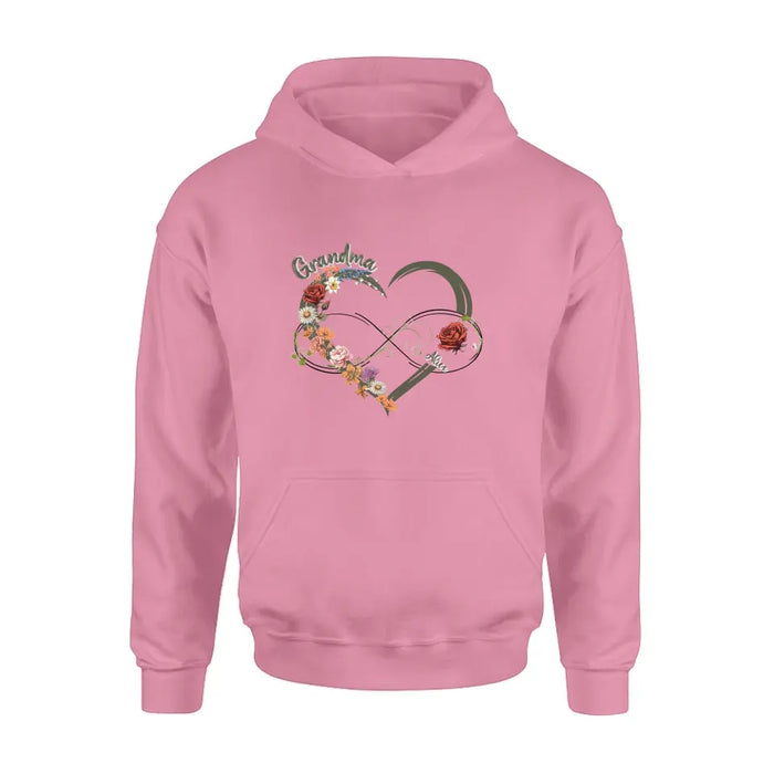 Personalized Floral Heart Grandma Mom Vintage Birth Month Flower Shirt/Hoodie - Up to 10 Kids - Mother's Day Gift Idea for Mom/Grandma