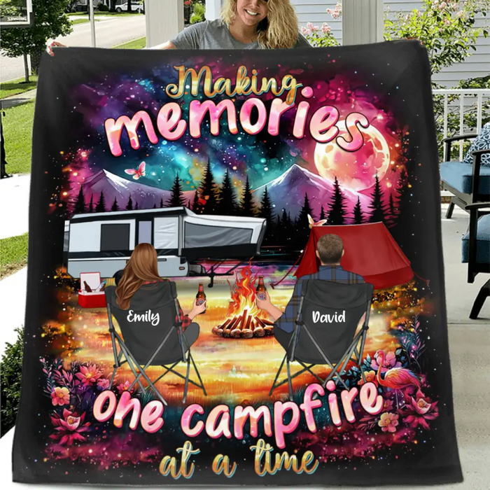 Personalized Camping Quilt/Fleece Throw Blanket/Pillow Cover - Gift Idea For Family/Camping Lover - Making Memories One Campfire At A Time