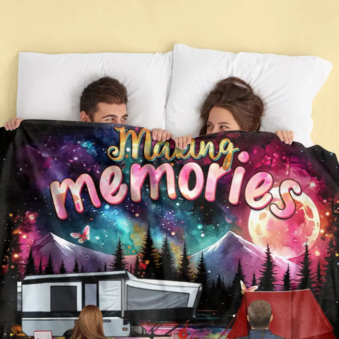 Personalized Camping Quilt/Fleece Throw Blanket/Pillow Cover - Gift Idea For Family/Camping Lover - Making Memories One Campfire At A Time