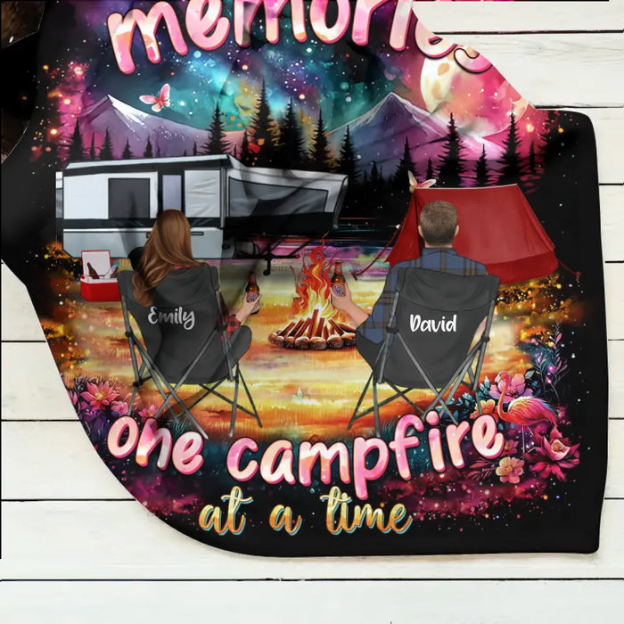 Personalized Camping Quilt/Fleece Throw Blanket/Pillow Cover - Gift Idea For Family/Camping Lover - Making Memories One Campfire At A Time