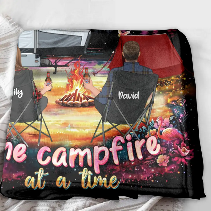 Personalized Camping Quilt/Fleece Throw Blanket/Pillow Cover - Gift Idea For Family/Camping Lover - Making Memories One Campfire At A Time