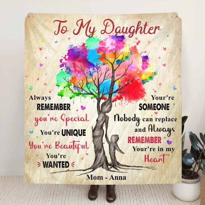 Personalized To My Daughter Quilt/Fleece Throw Blanket/Pillow Cover - Gift Idea From Mother To Daughter - Always Remember You're Special