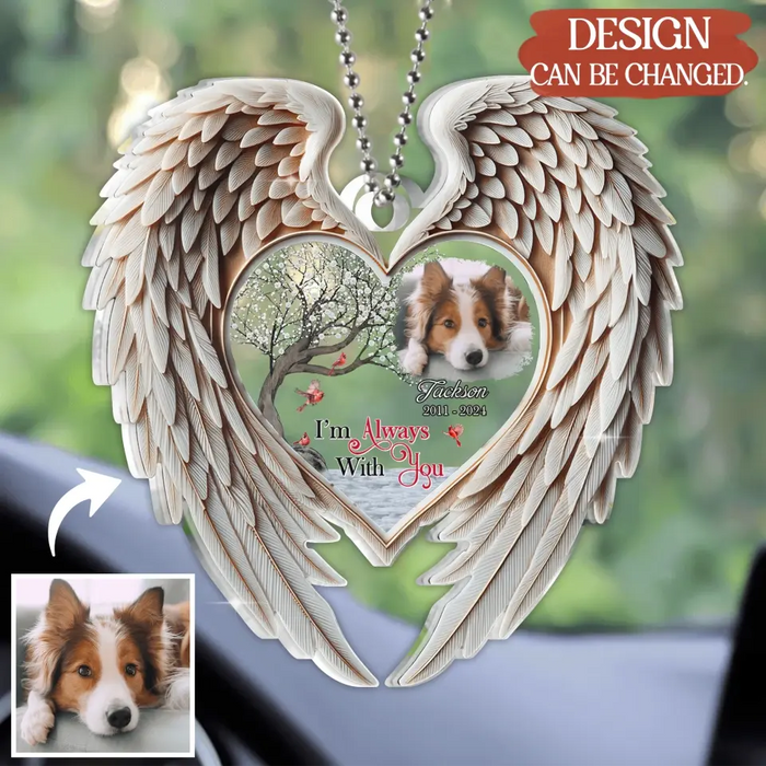 Personalized Memorial Wings Acrylic Car Ornament - Memorial Gift Idea For Family Member/Pet Lover - Upload Photo - Forever In My Heart