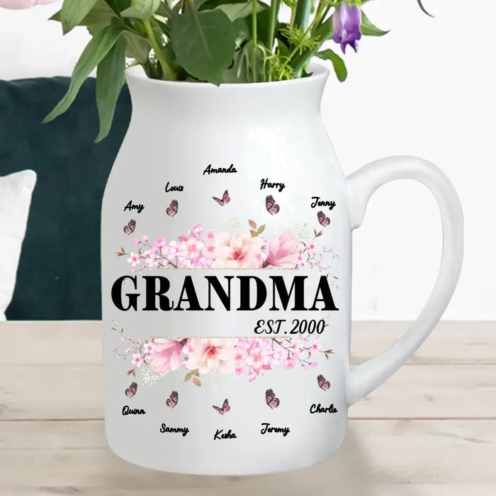 Personalized Grandma/Mom Flower Vase - Up to 5 Children & 10 Grandkids - Mother's Day Gift Idea For Grandma/Mom